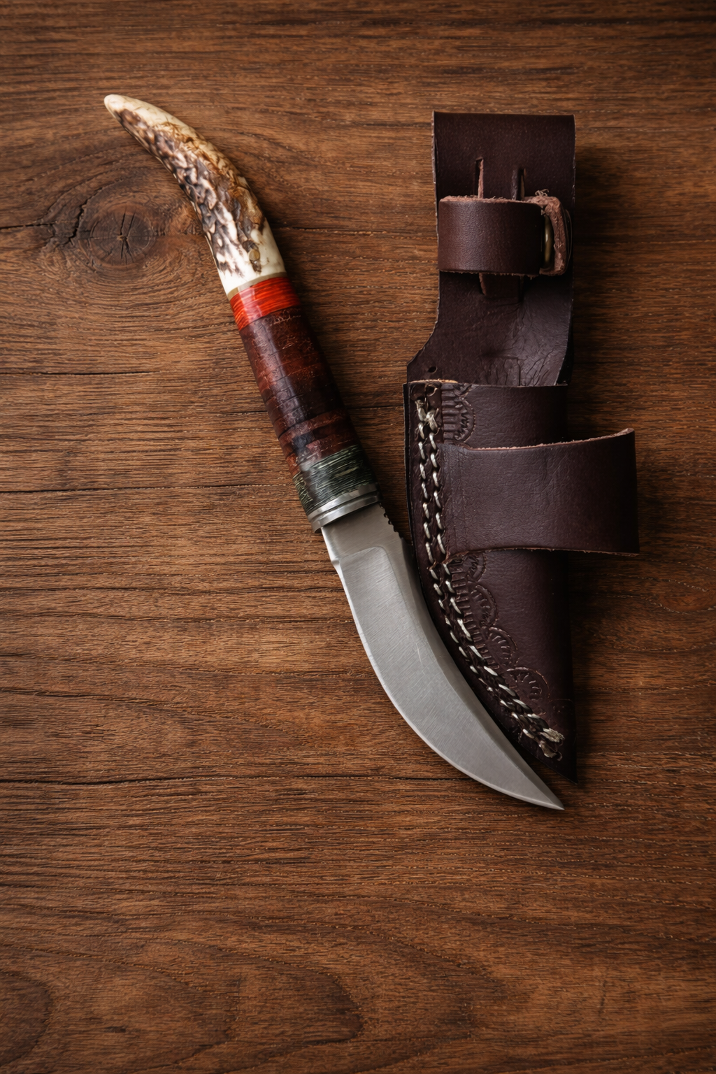 Titan Ridgeback Utility Stag Handle Knife with Leather Bolster