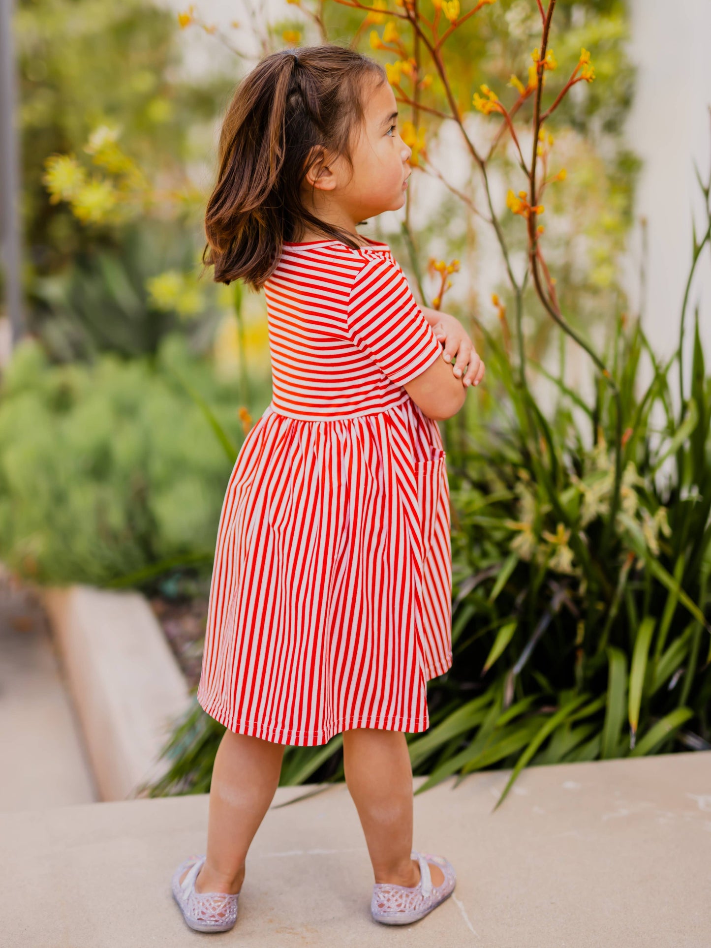 Girls Striped Pocket Red Dress