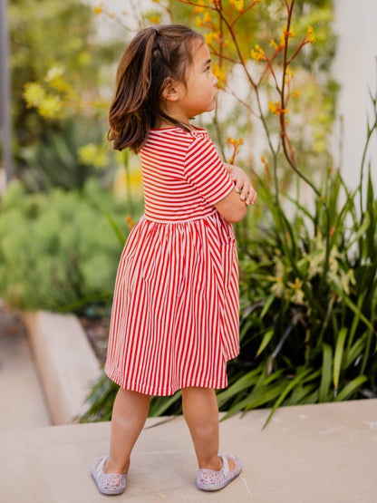 Girls Striped Pocket Red Dress