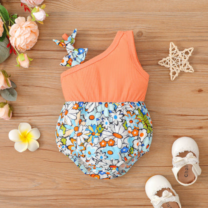 Baby Girls Ribbed Orange Daisy Romper