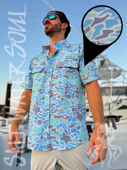 Mens Salt Water Soul TX Fishing Coastal Camo Shirt