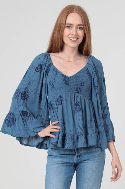 Clarisse Floral Blue Boho Blouse