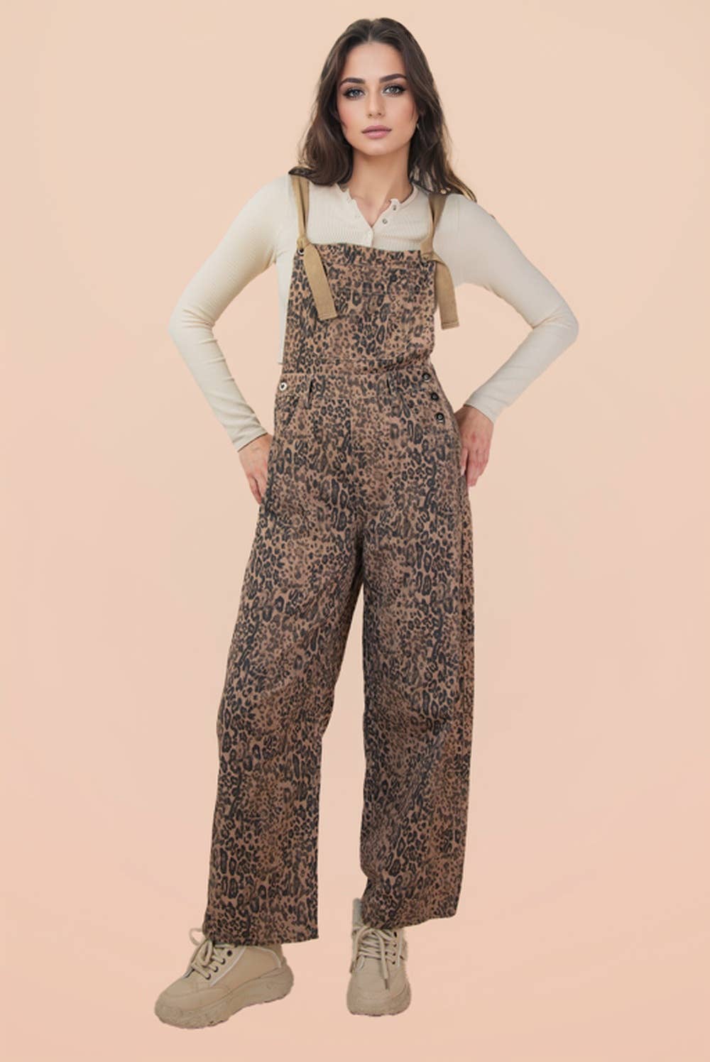 Very Leopard Barrel Overalls