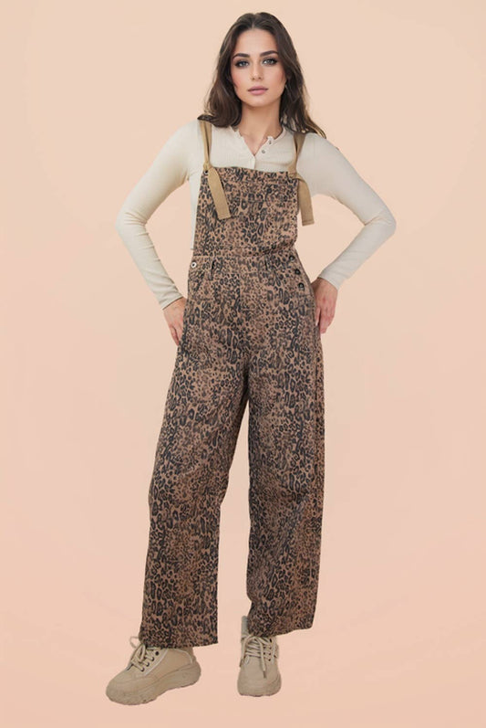 Very Leopard Barrel Overalls