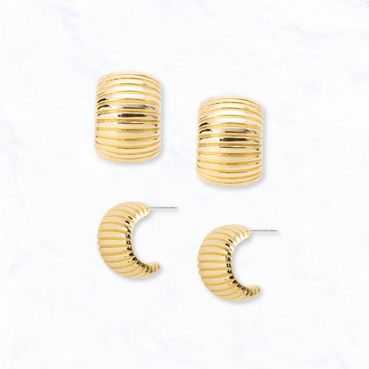 Ribbed Half Hoop Gold Earrings