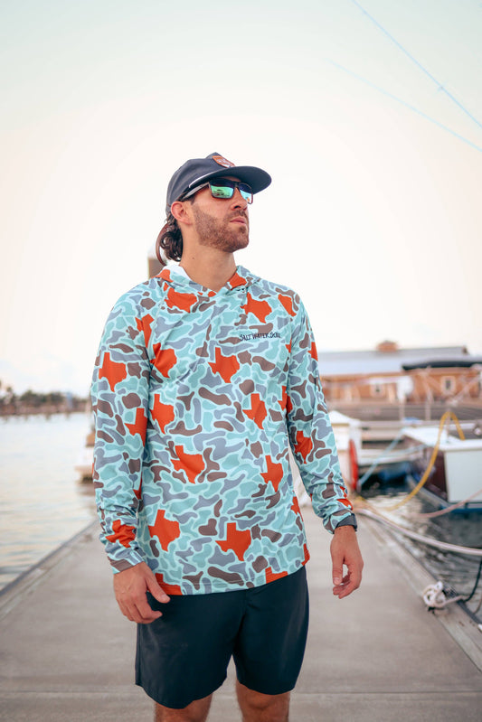 Mens Salt Water Soul TX Camo Performance Burnt Orange Hoodie