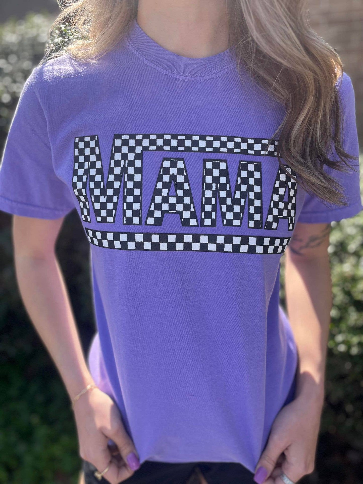 Purple Checkered Mama Tee