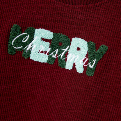 Toddler Boys Maroon 3D Merry Christmas Corduroy Sweater