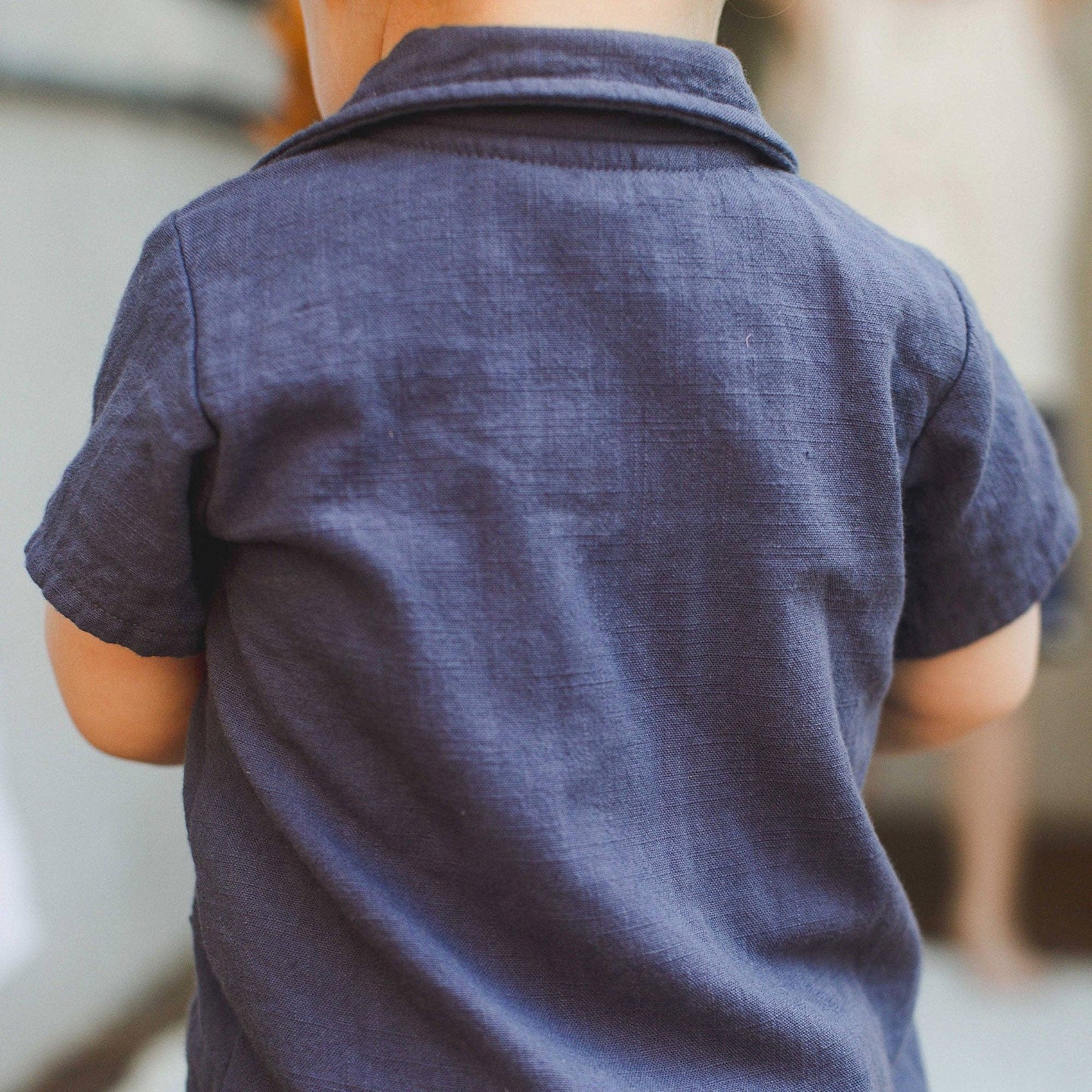 Baby Boys Burt's Bees Gauze Collared Navy Romper