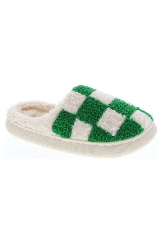 Girls Derby Checkered Green Slippers