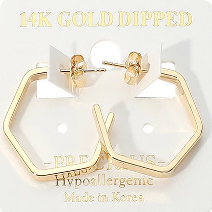 Palmer 14K Gold Dipped Hypoallergenic Hexagon Hoop Earrings