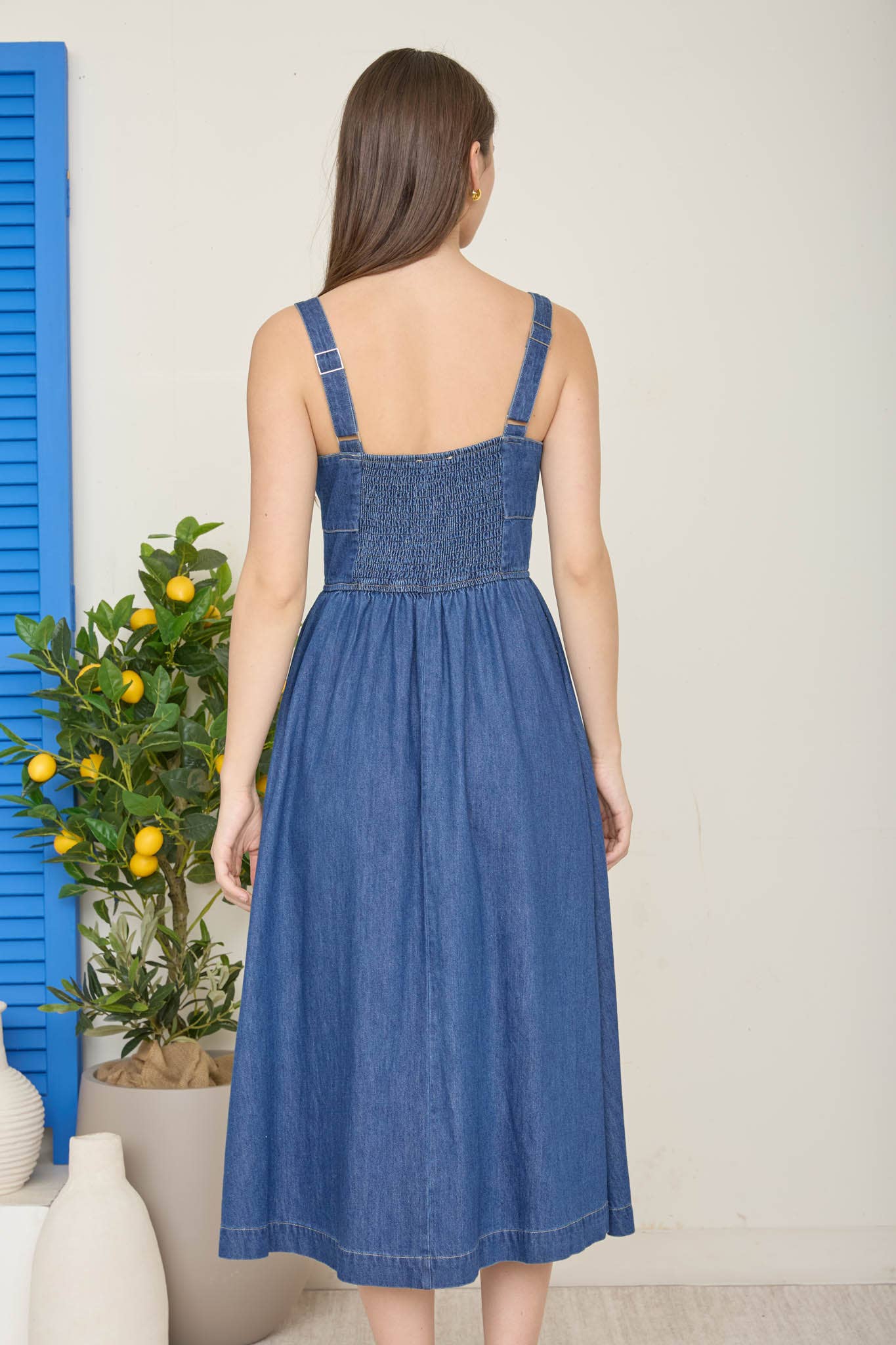 Everdeen Lace-up Denim Midi Dress