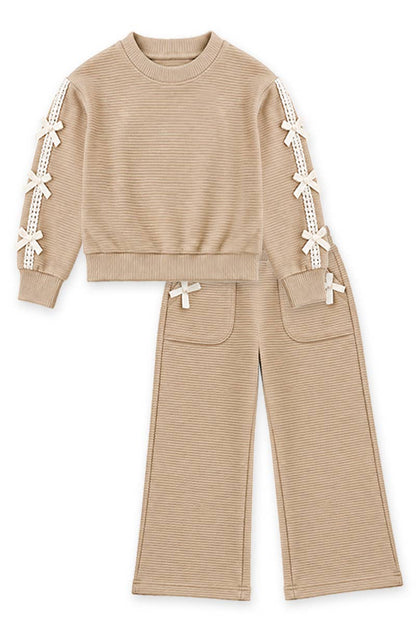 Girls Bow Pant Oatmeal Set