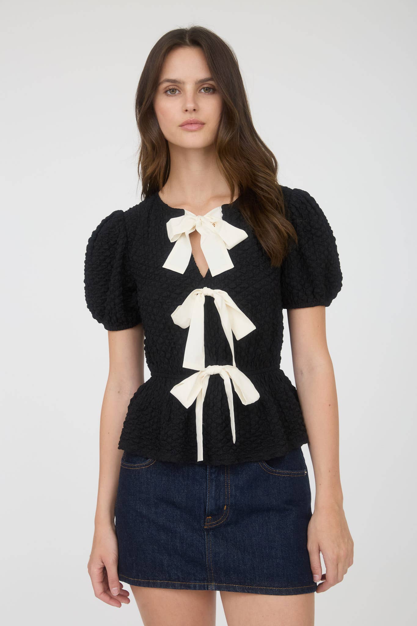 Jenna Peplum Bow Black Top