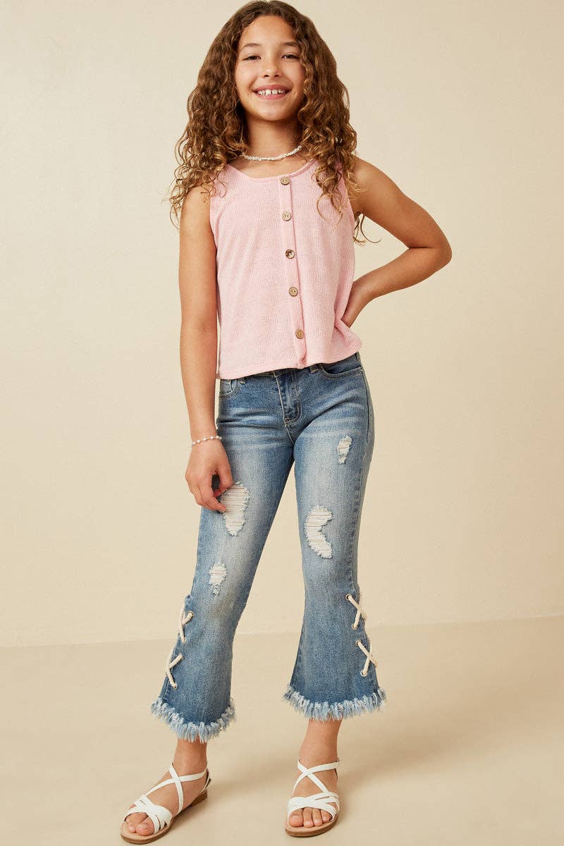 Girls Knit Pink Buttondown Tank