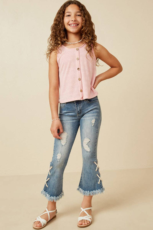 Girls Knit Pink Buttondown Tank