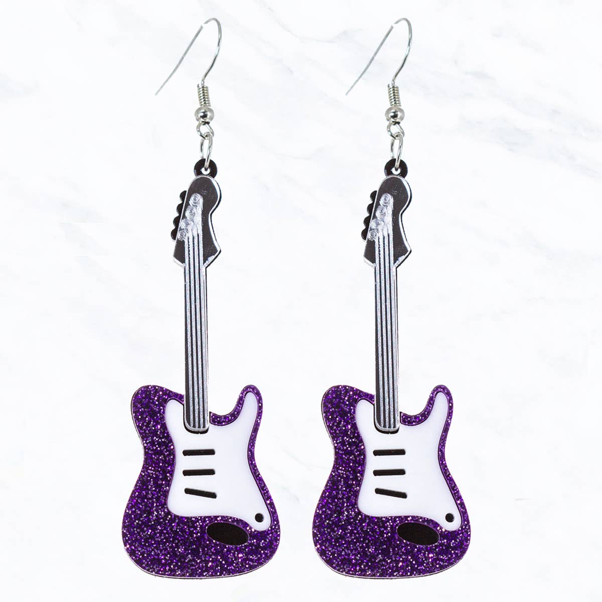 Glitter Rock Guitar Drop Earrings