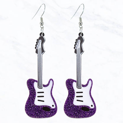 Glitter Rock Guitar Drop Earrings