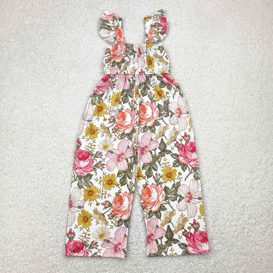 Girls Flutter Sleeve Floral Jumpsuit