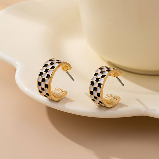 Emerson Black & White Checkered Hoop Earrings