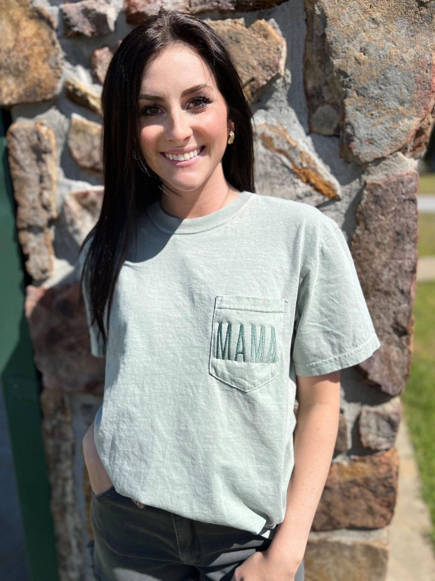 Embroidered Mama Bay Pocket Tee