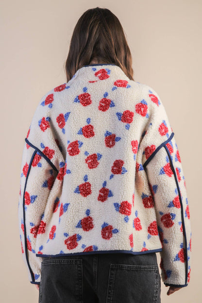 Danielle Floral Sherpa Ivory & Red Jacket