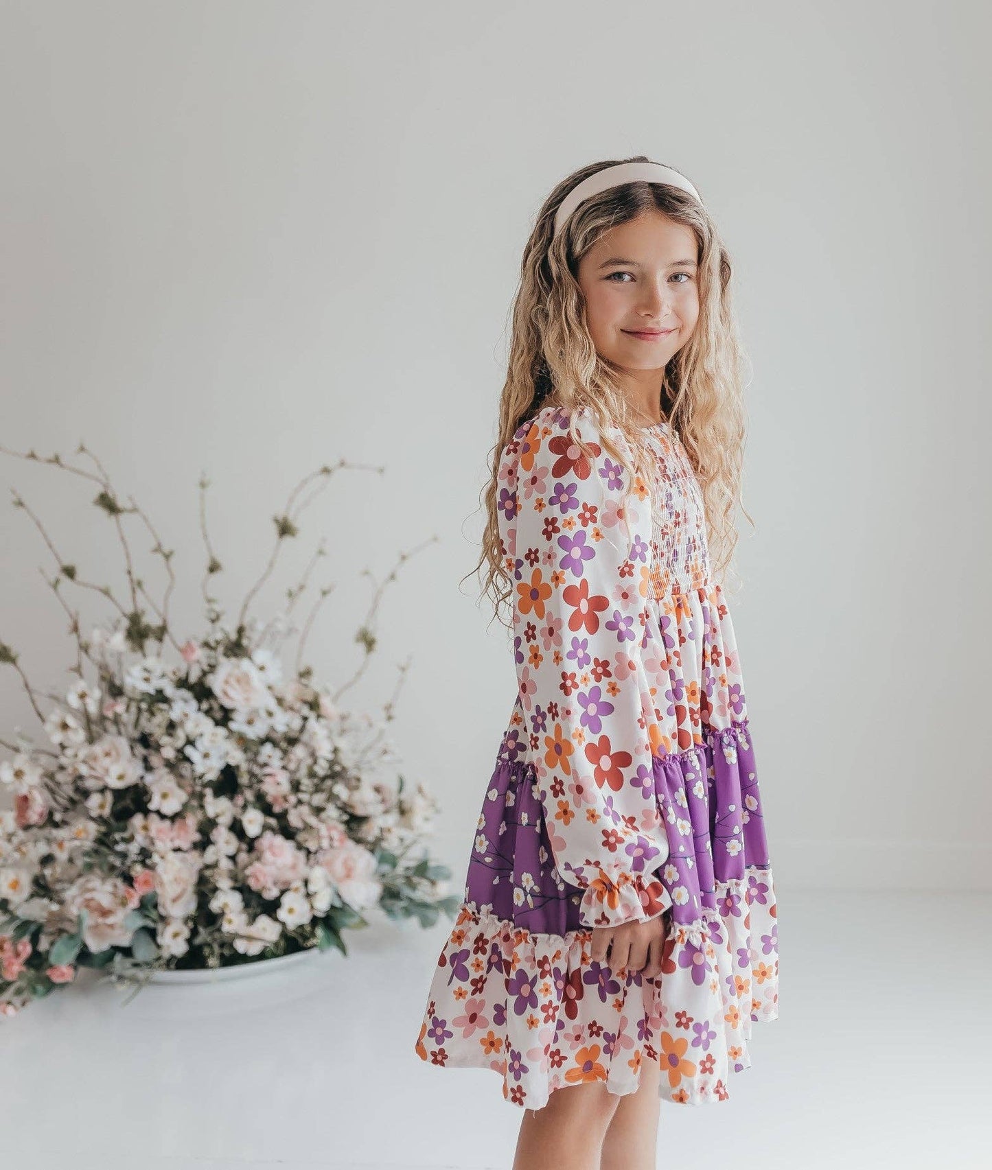 Girls Gracie Peach & Lavendar Flower Power Dress
