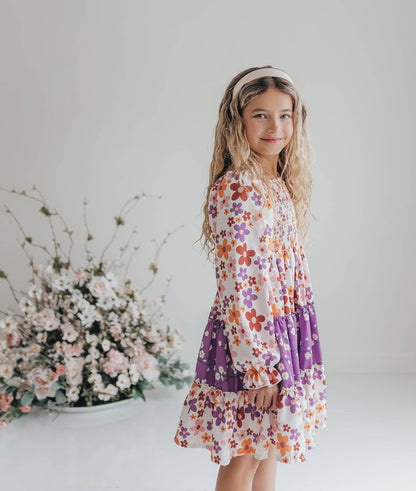 Girls Gracie Peach & Lavendar Flower Power Dress