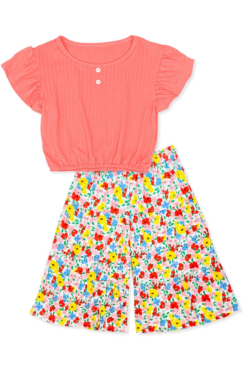 Girls Gaucho Pant Coral Set