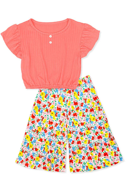 Girls Gaucho Pant Coral Set