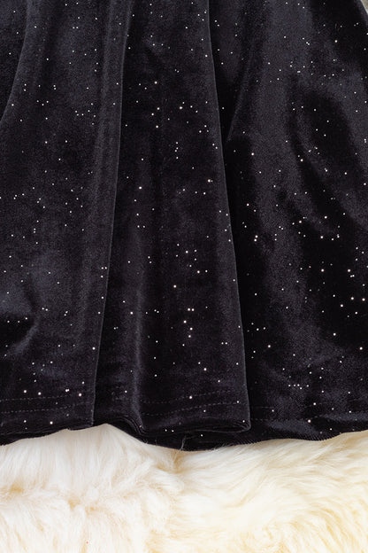 Girls Black Velvet Glitter Dress