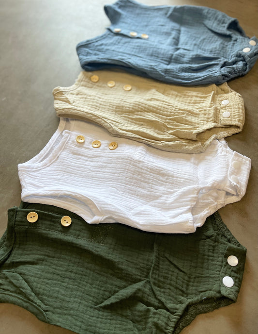 **SALE!** Baby Boy Button Muslin Romper