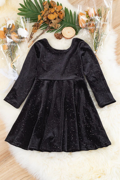 Girls Black Velvet Glitter Dress