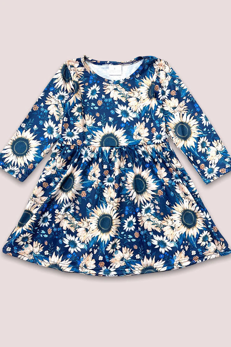 Girls Navy Sunflower Dress