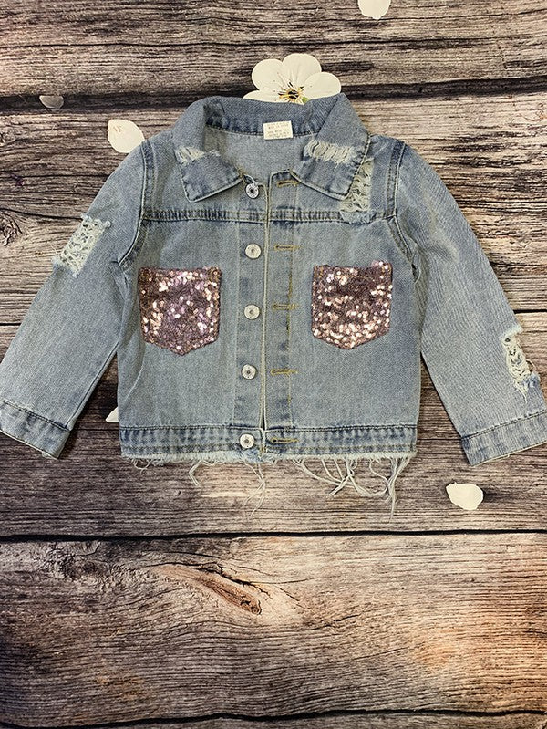 Girls Sequin Patch Denim Jacket