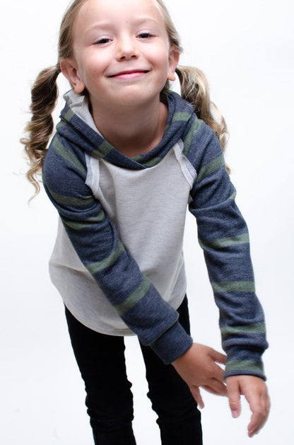 **SALE!** Girls Black & Olive Stripe Sleeve Hoodie