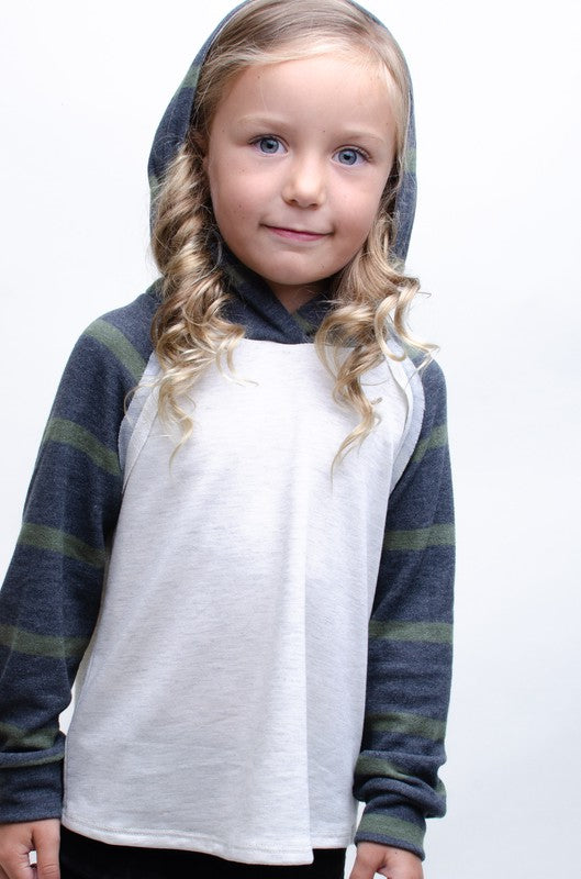 **SALE!** Girls Black & Olive Stripe Sleeve Hoodie