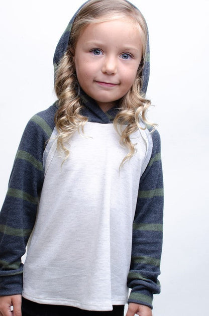 **SALE!** Girls Black & Olive Stripe Sleeve Hoodie