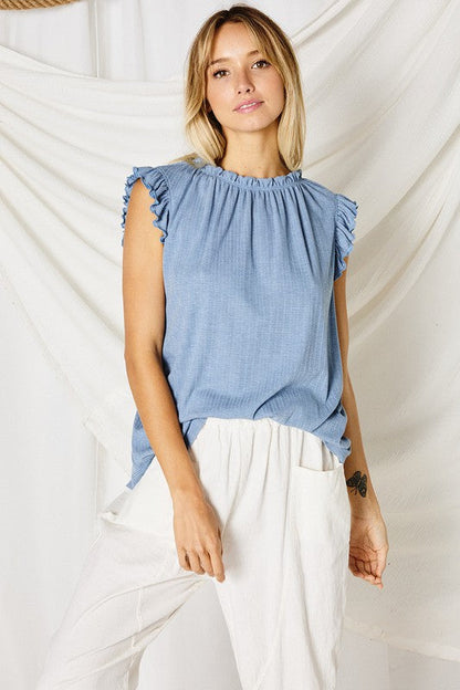 Hartline Ruffle Ribbed Top