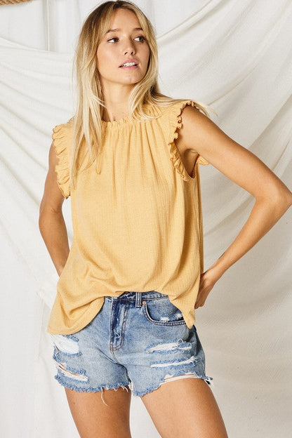 Hartline Ruffle Ribbed Top