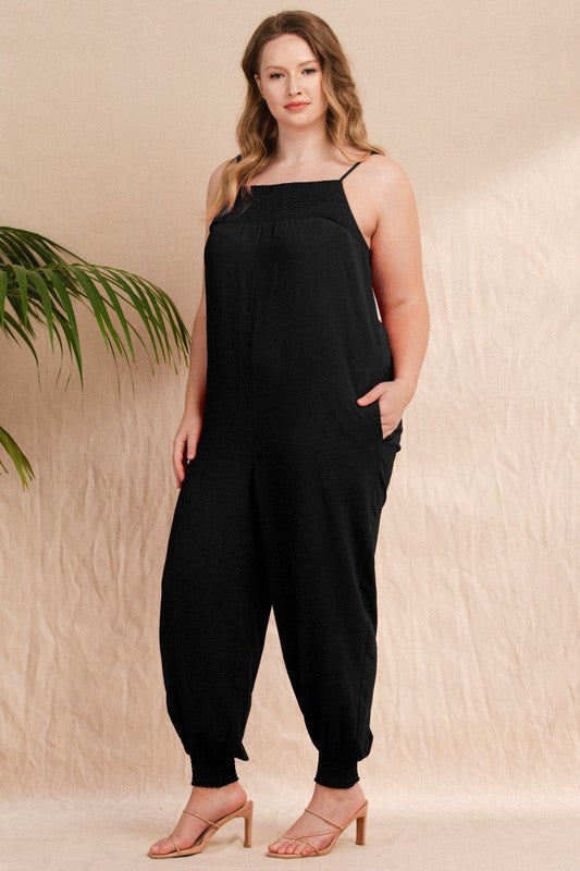 Smocked Harem Jumpsuit (Sizes 2X-3X)