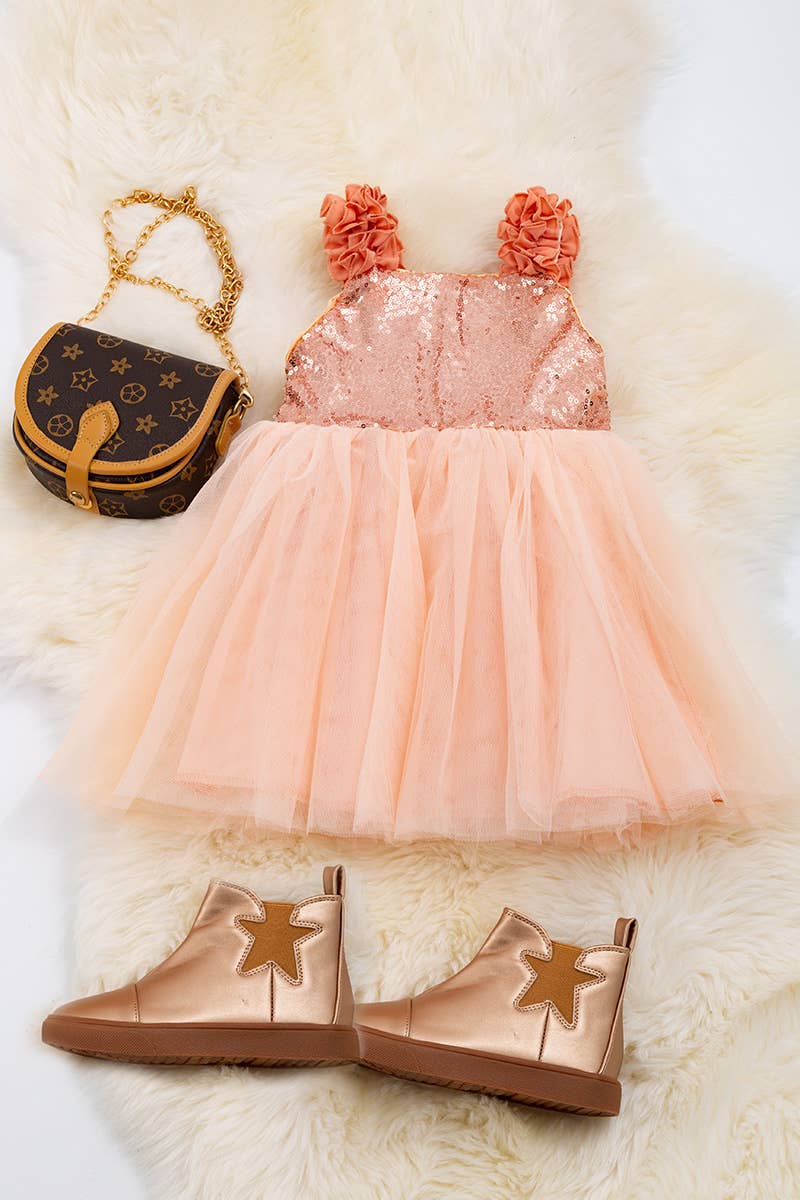 Girls Rose Gold Sequin Tulle Dress