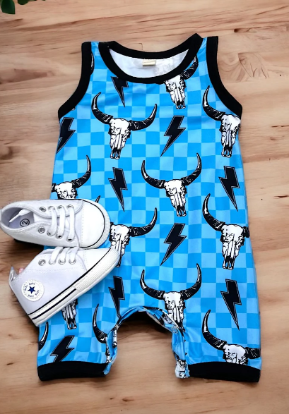 Baby Boy Checkered Steer Romper