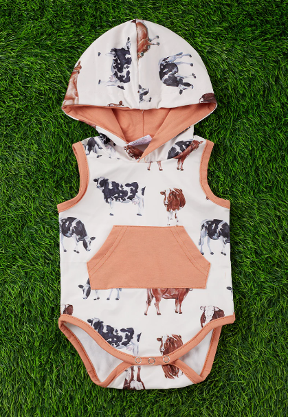 Baby Boy Cow Hoodie Romper