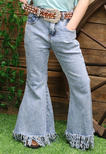 Girls Acid Wash Bell Bottoms