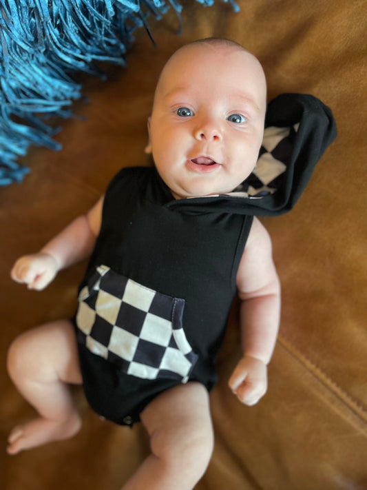 Baby Boy Checkered Hoodie Romper