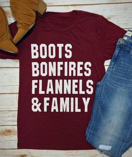 Boots, Bonfires, Flannels & Family Tee
