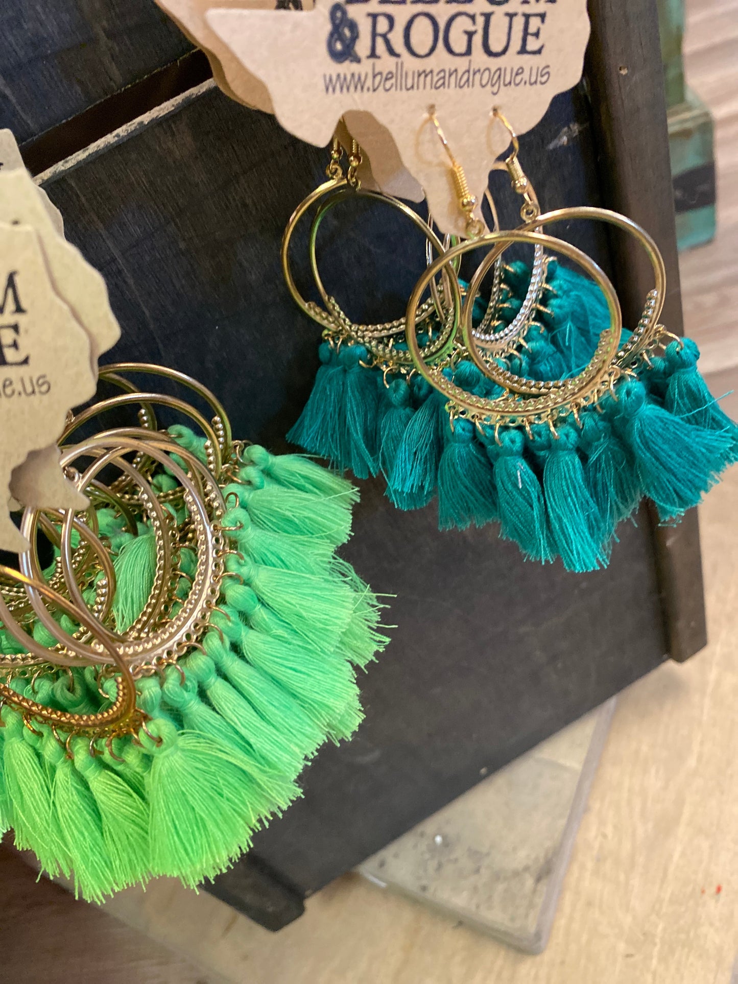 Lime Fan Tassel Hoop Earring