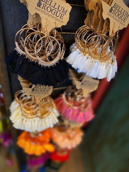 Lime Fan Tassel Hoop Earring