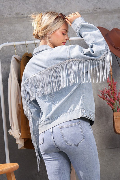 **SALE!** Kooskia Sequin Fringe Blue Jean Jacket